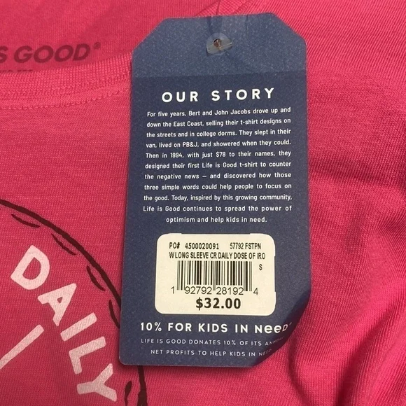 NWT LIFE IS GOOD Long Sleeve Crusher Tee Golf Pink Sz Small - Picture 7 of 7